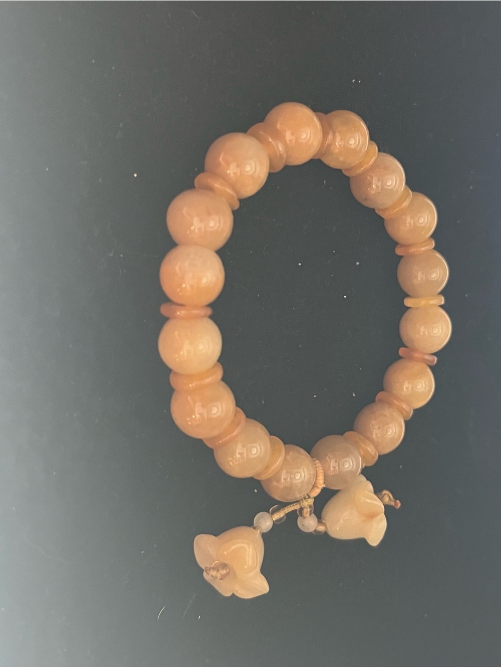 Vintage Bakelite Mustard Colored Bead -Stretch Bracelet With Bodhi Charm Flowers